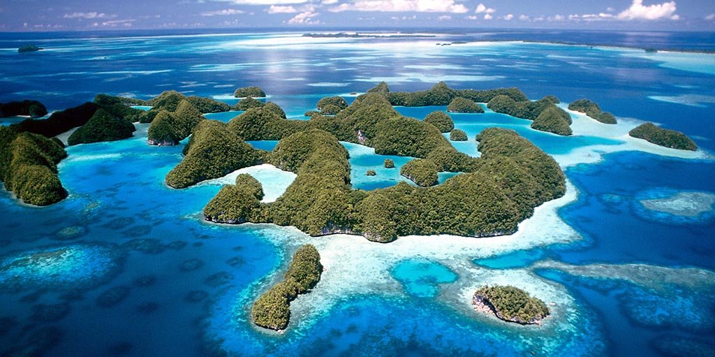 Aerial view of jellyfish lake., Palau, where digital residency is taking a revolutionary turn