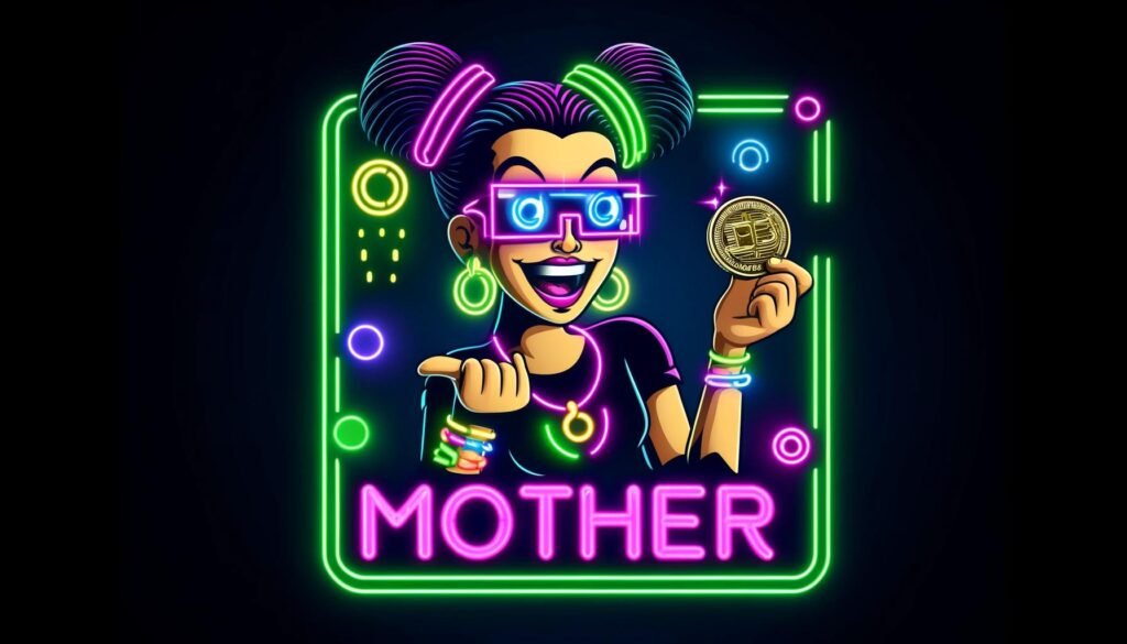 depiction of a female rapper promoting a coin called MOTHER