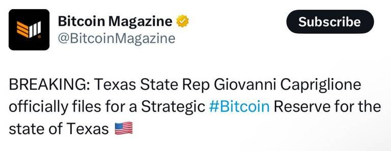 Texas Rep. Giovanni Capriglione Proposes H.B. No. 1598 for Strategic Bitcoin Reserve