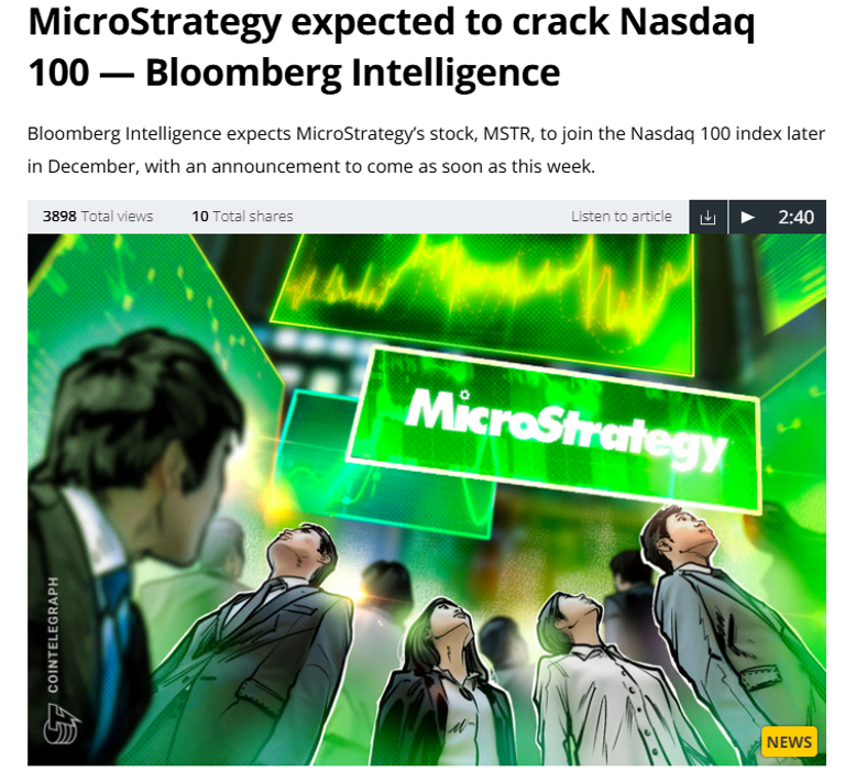 MicroStrategy Poised for Nasdaq 100 Inclusion, ETFs to Buy $2.1 Billion