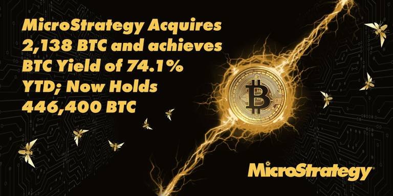 MicroStrategy Buys 2,138 Bitcoins for $209 Million in Eighth Week, Total Holdings at 446,400 BTC Worth $27.9 Billion