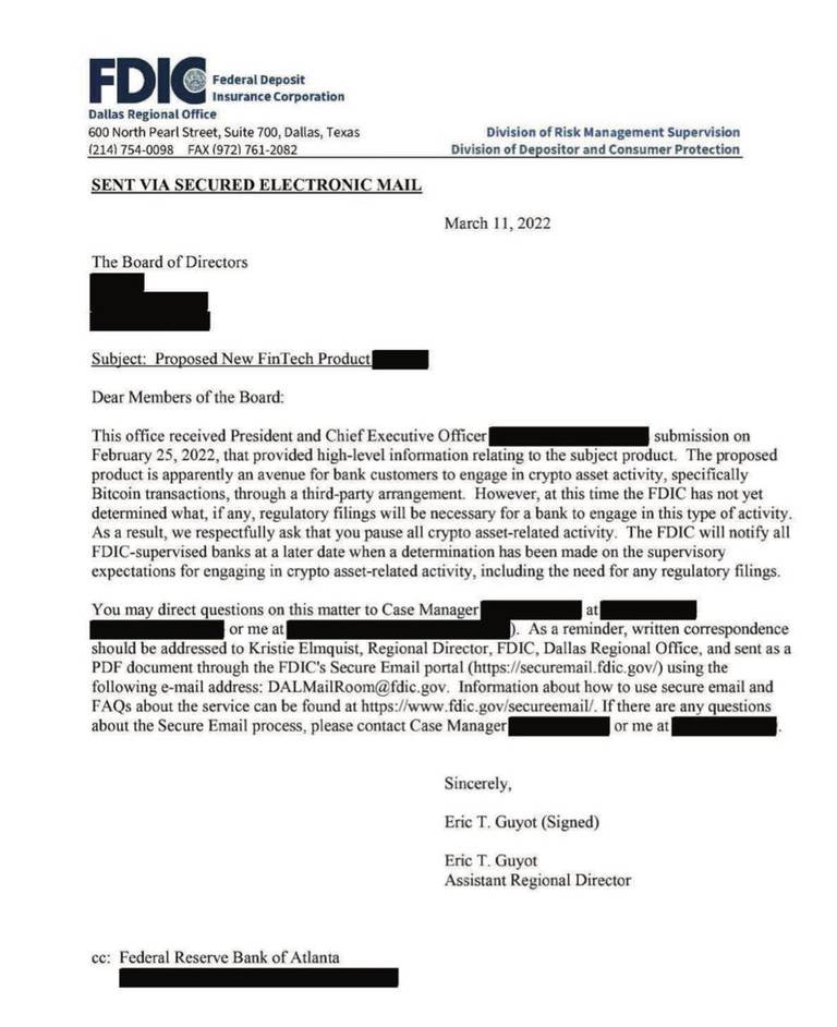 FDIC Documents on Operation Chokepoint Reveal U.S. Regulators Advised Banks to Pause Crypto Activities, No Full Ban Issued