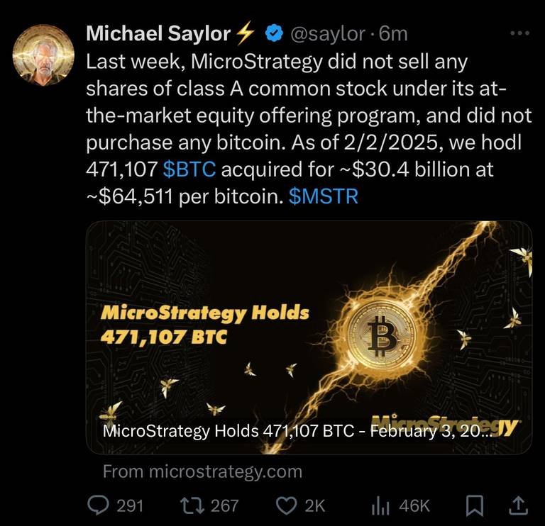 MicroStrategy Ends $20B Bitcoin Buying Streak; Total Holdings at 471,107 BTC